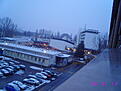 Aparcamiento nevado del CERN, desde el hotel propio.