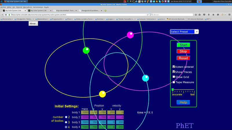 Problema de los 3 cuerpos y sistema solar (simulación N cuerpos) 