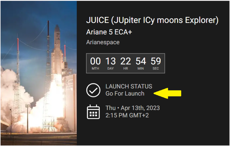 Haz clic en la imagen para ampliar

Nombre:	JUICE go for launch 30-03-2023.png
Vitas:	134
Tamaño:	231,2 KB
ID:	362022